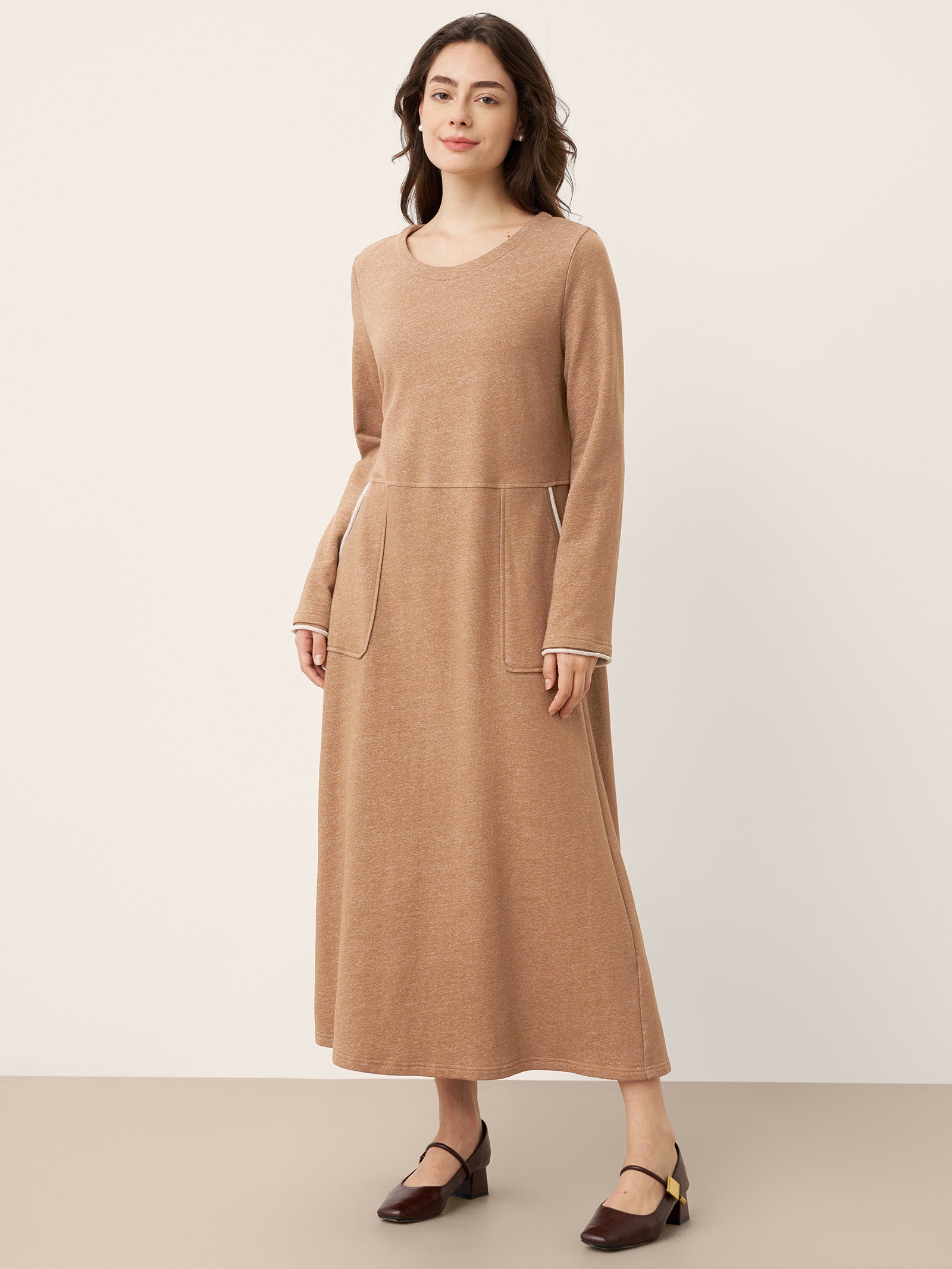 LINTICO Linen Cotton Colorblock Trim Pocket Maxi Dress CLEMENTINE — lifestyle worn / used context