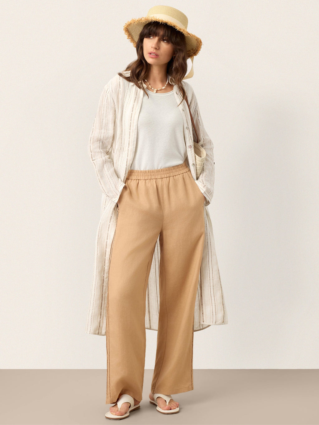 LINTICO Linen Striped Tab-Sleeve Bohemia Shirt Dress BLYTHE — lifestyle worn / used context