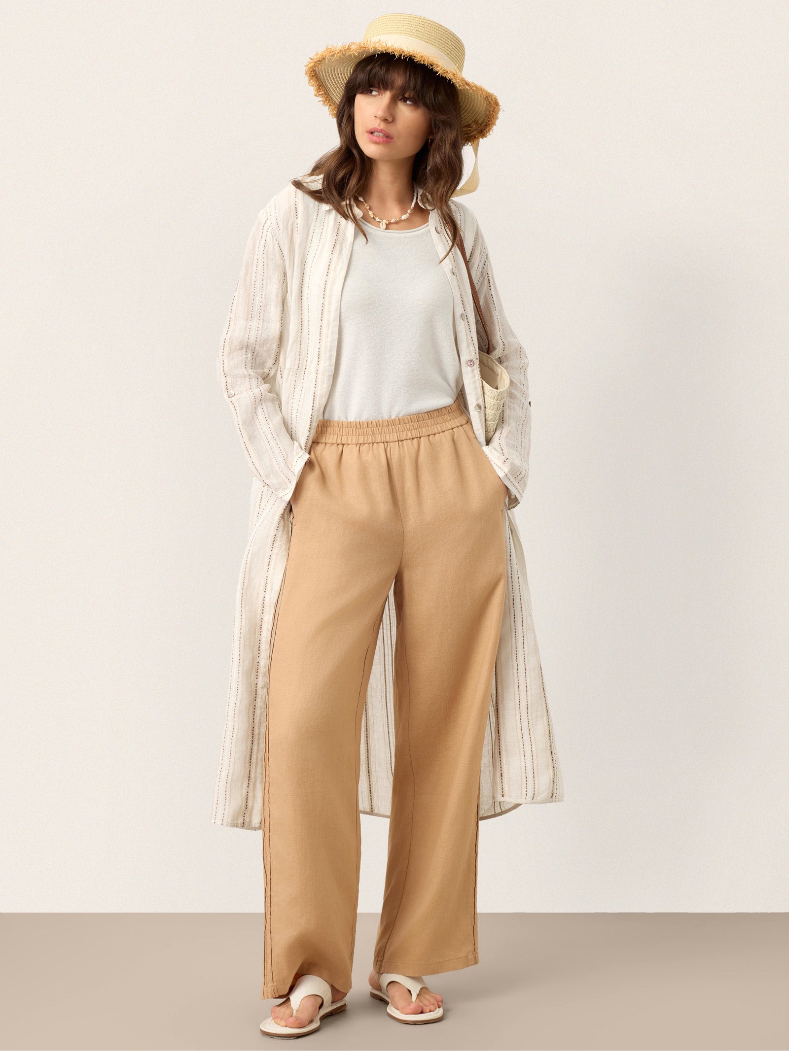 LINTICO Linen Striped Tab-Sleeve Bohemia Shirt Dress BLYTHE — lifestyle worn / used context