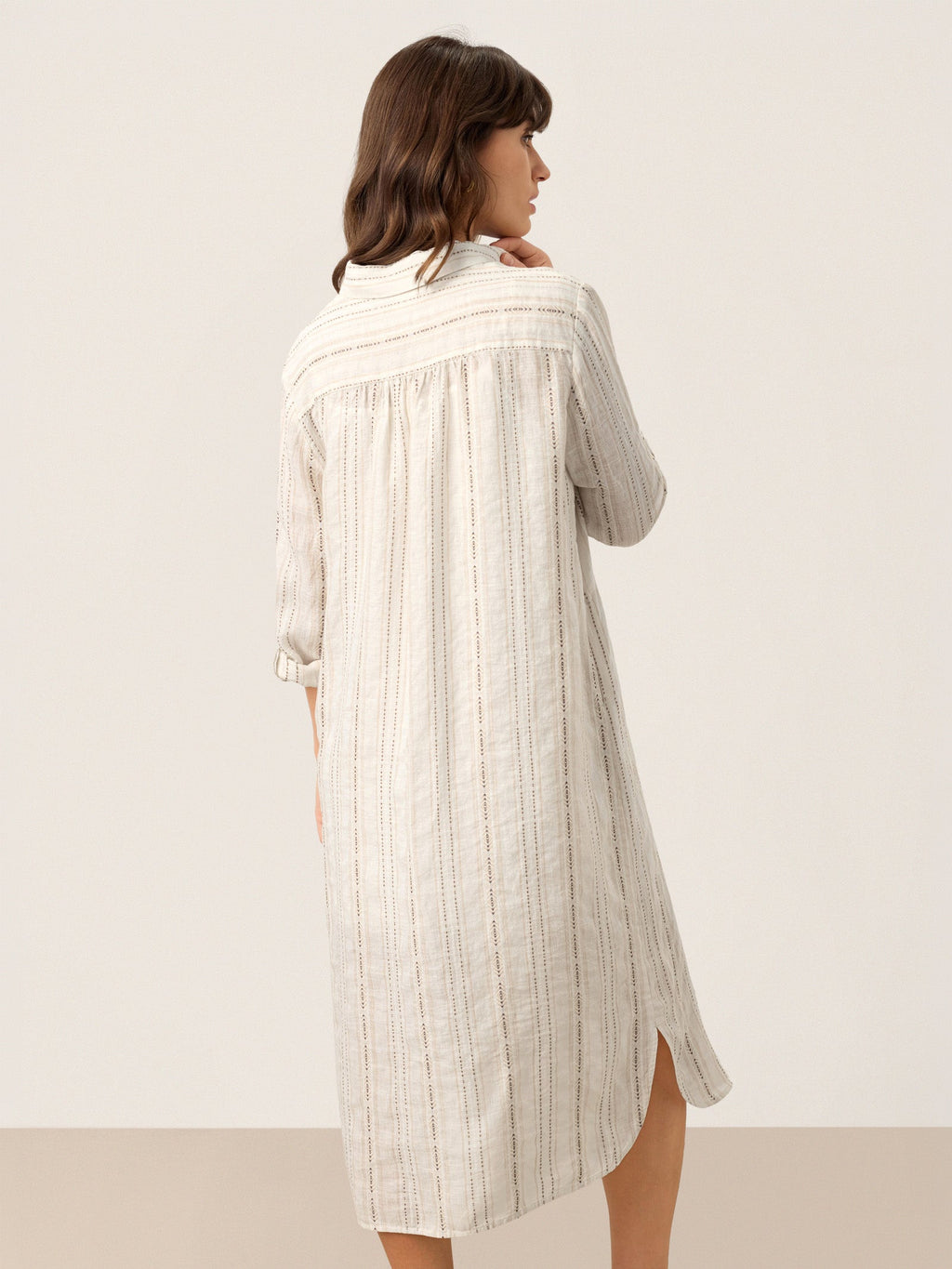 LINTICO Linen Striped Tab-Sleeve Bohemia Shirt Dress BLYTHE — detail shot 7