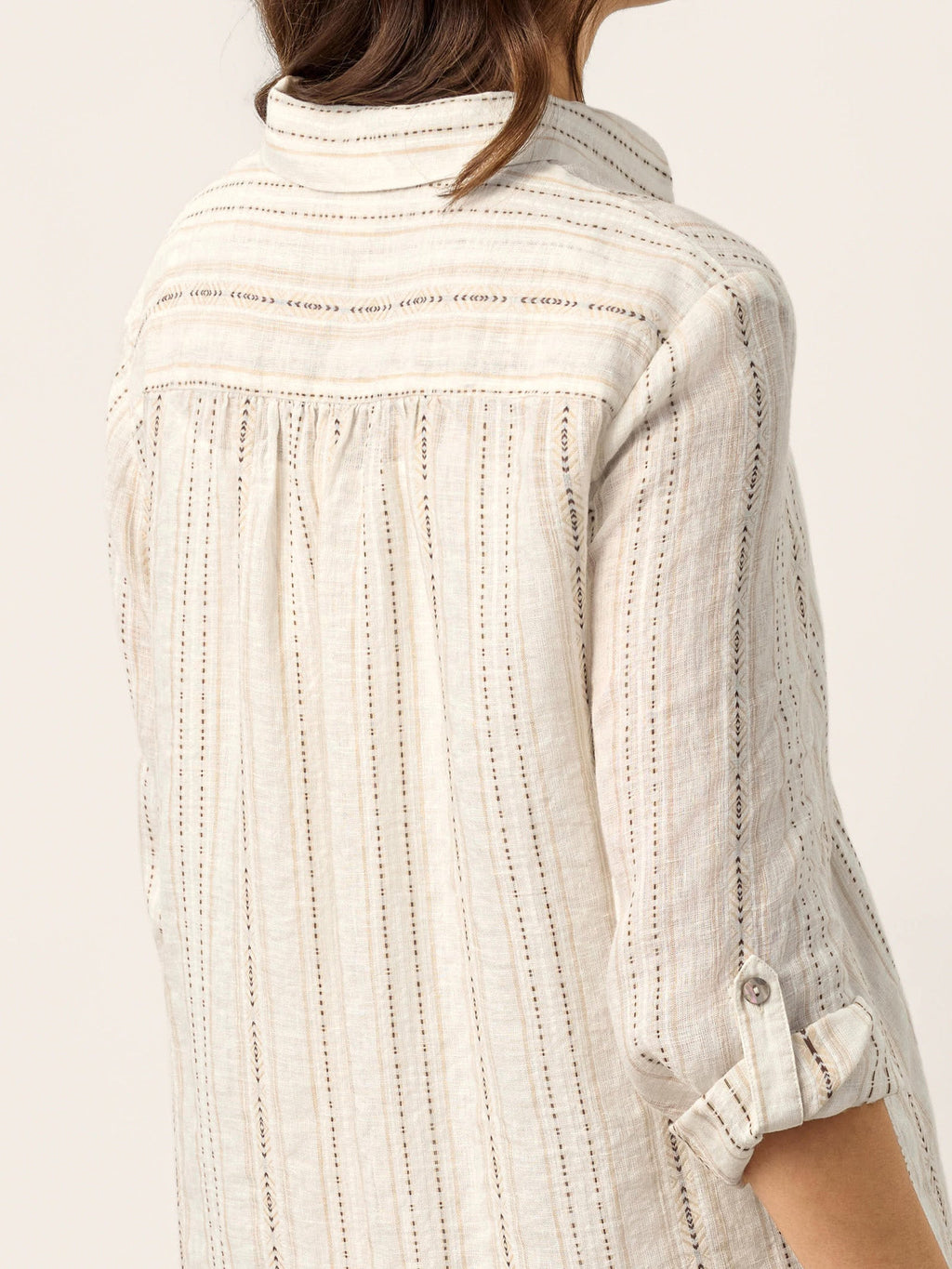 LINTICO Linen Striped Tab-Sleeve Bohemia Shirt Dress BLYTHE — detail shot 10
