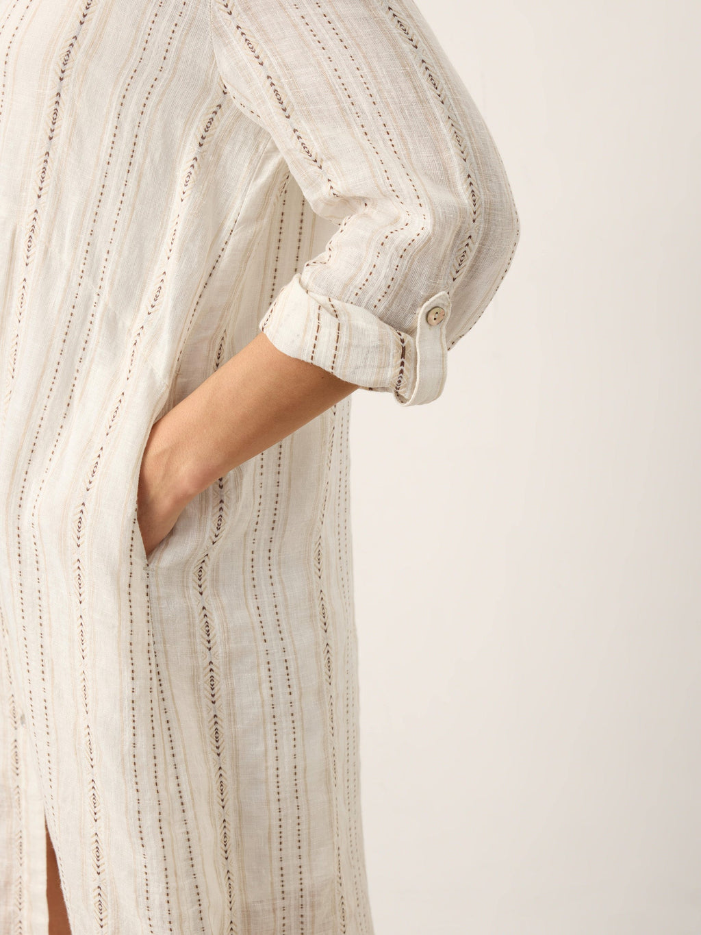 LINTICO Linen Striped Tab-Sleeve Bohemia Shirt Dress BLYTHE — detail shot 9