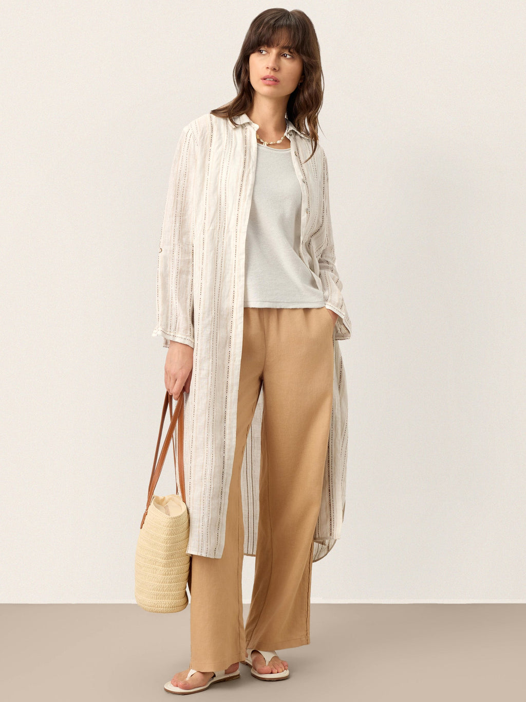 LINTICO Linen Striped Tab-Sleeve Bohemia Shirt Dress BLYTHE — LINTICO branding close-up