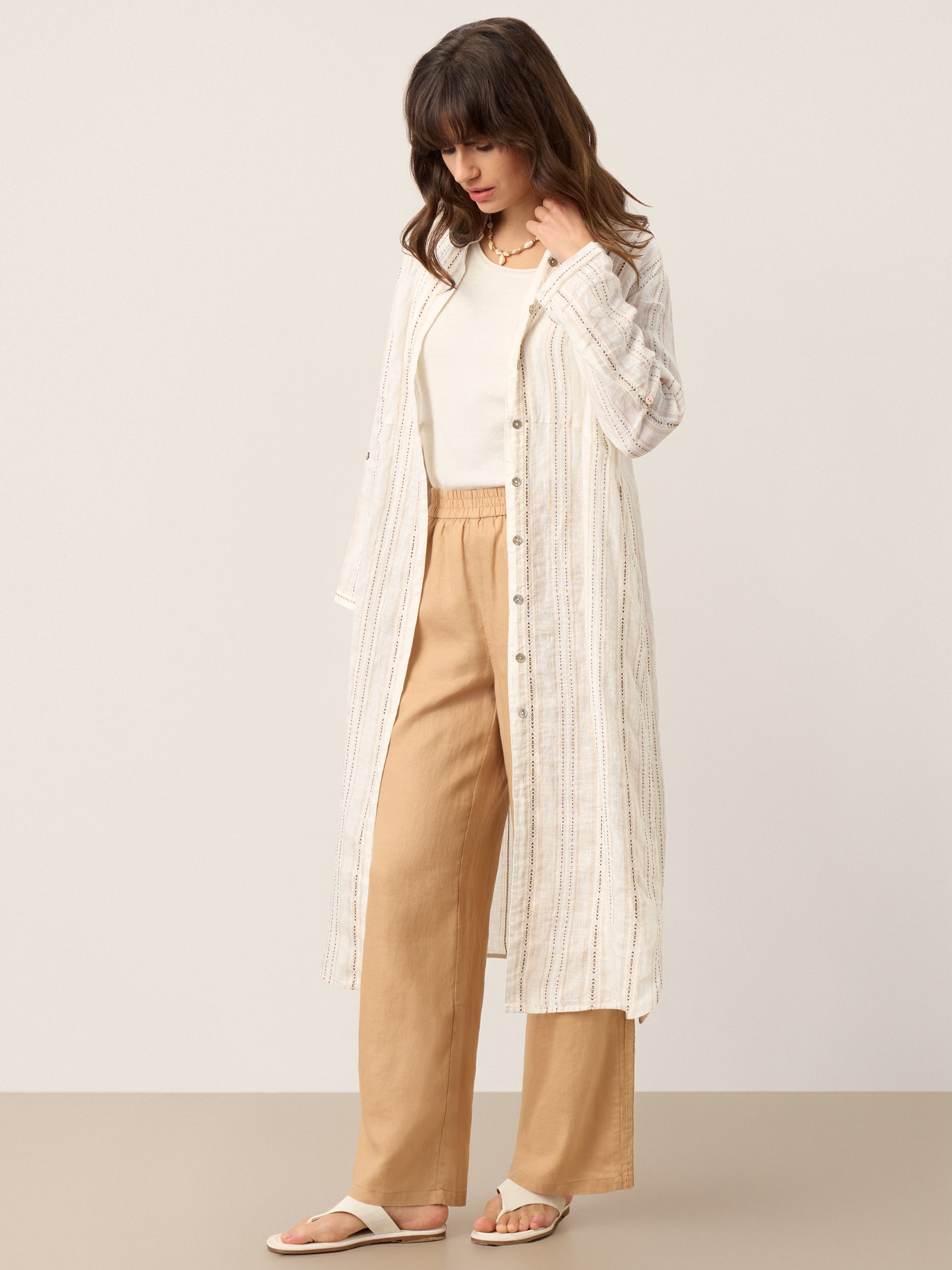 LINTICO Linen Striped Tab-Sleeve Bohemia Shirt Dress BLYTHE — dresses-maxi dresses-linen blend category context