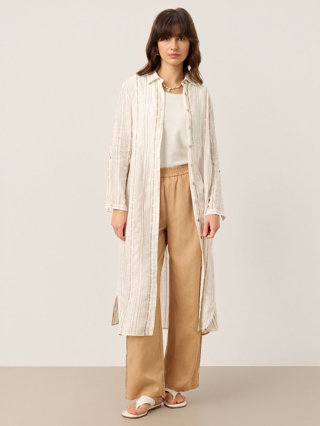 LINTICO Linen Striped Tab-Sleeve Bohemia Shirt Dress BLYTHE — main product shot