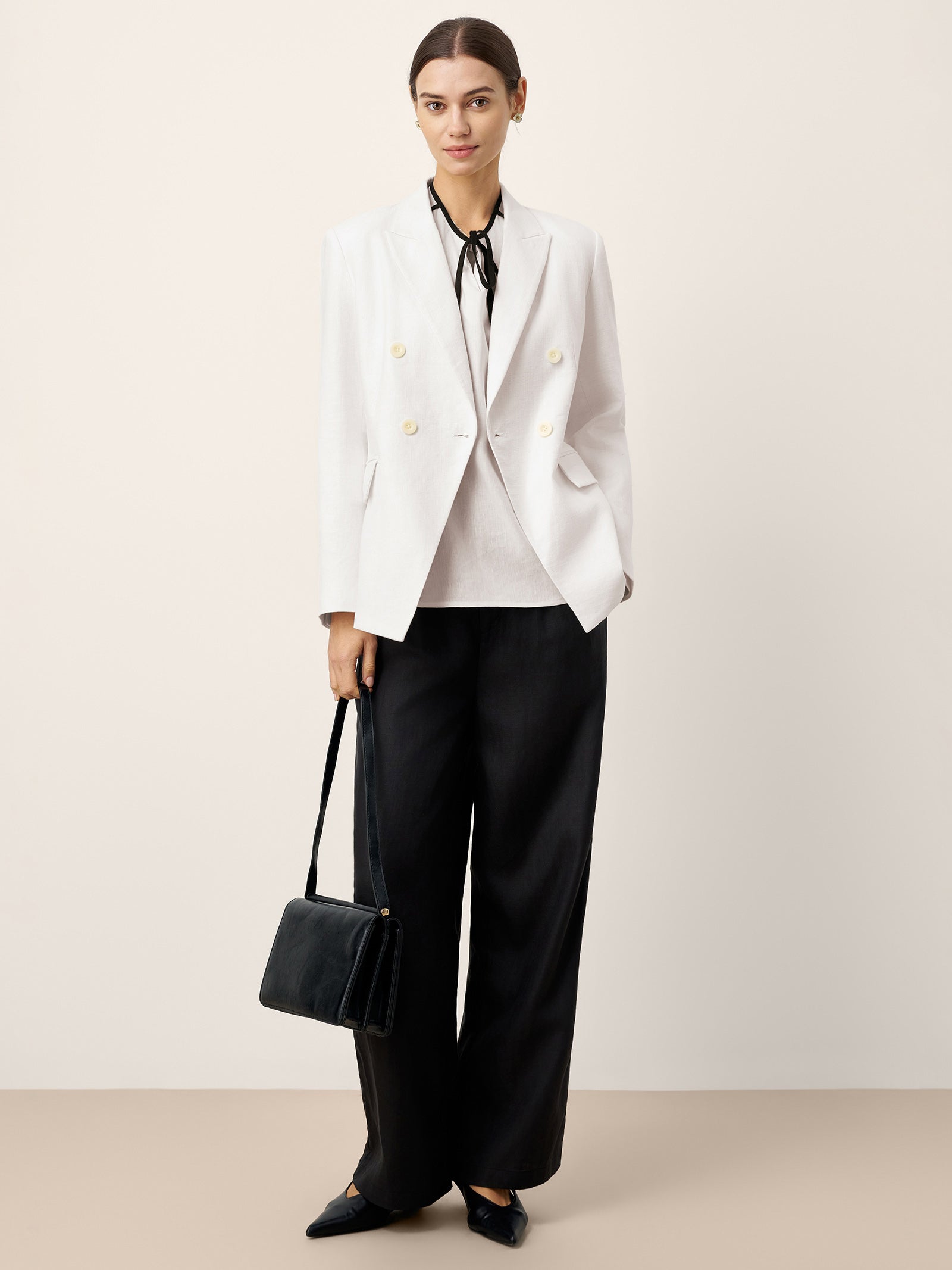 LINTICO Linen Peak Lapel Crossover Blazer IRIS — detail shot 9