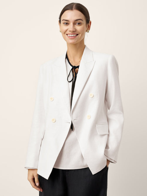 LINTICO Linen Peak Lapel Crossover Blazer IRIS — main product shot