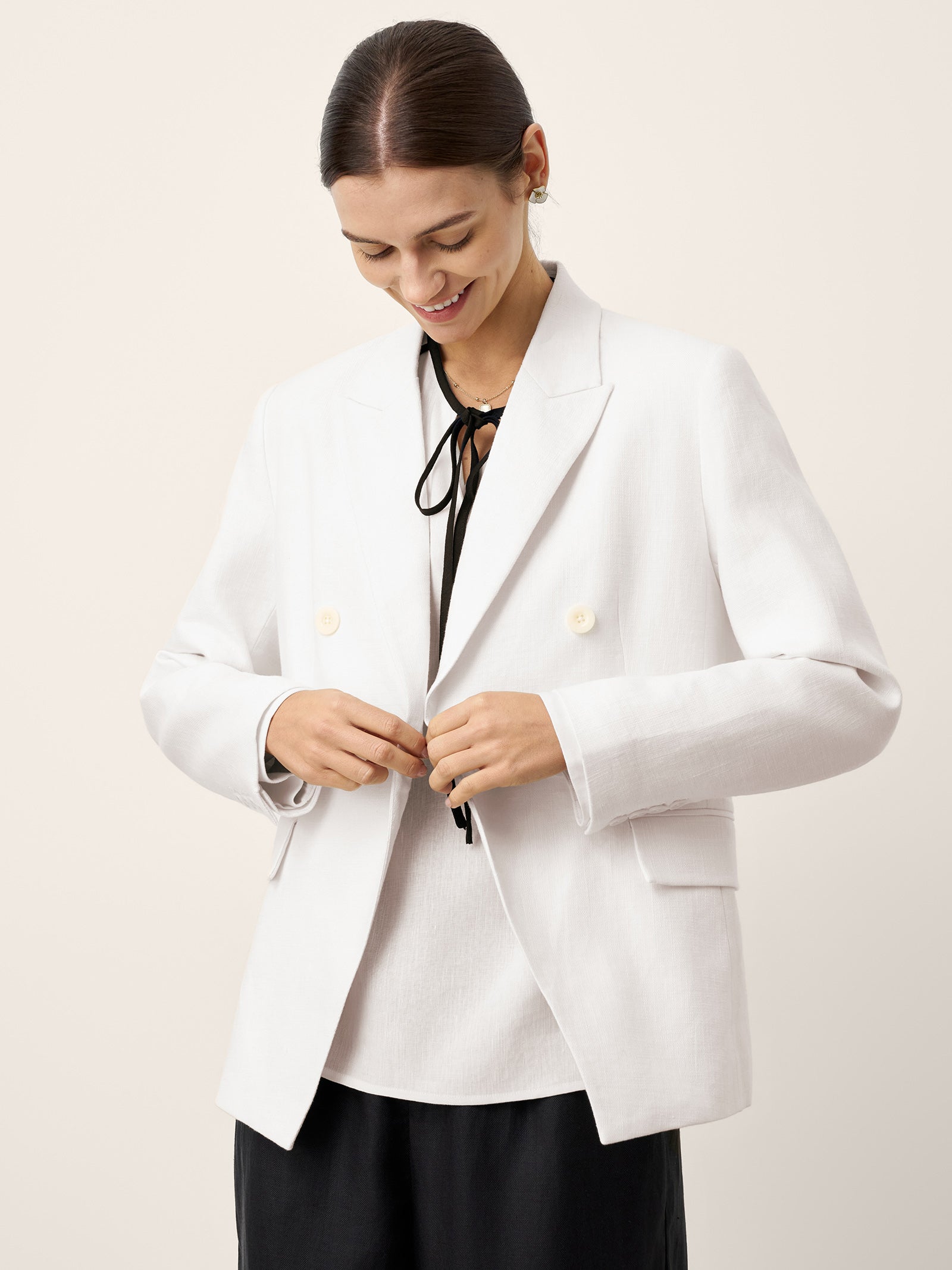LINTICO Linen Peak Lapel Crossover Blazer IRIS — outerwear-blazers-linen blend category context
