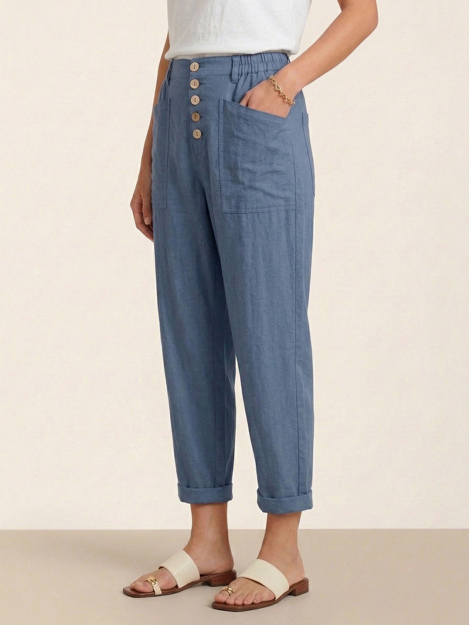 LINTICO Linen Simple Button Fly Trousers HEIDI — detail shot 6