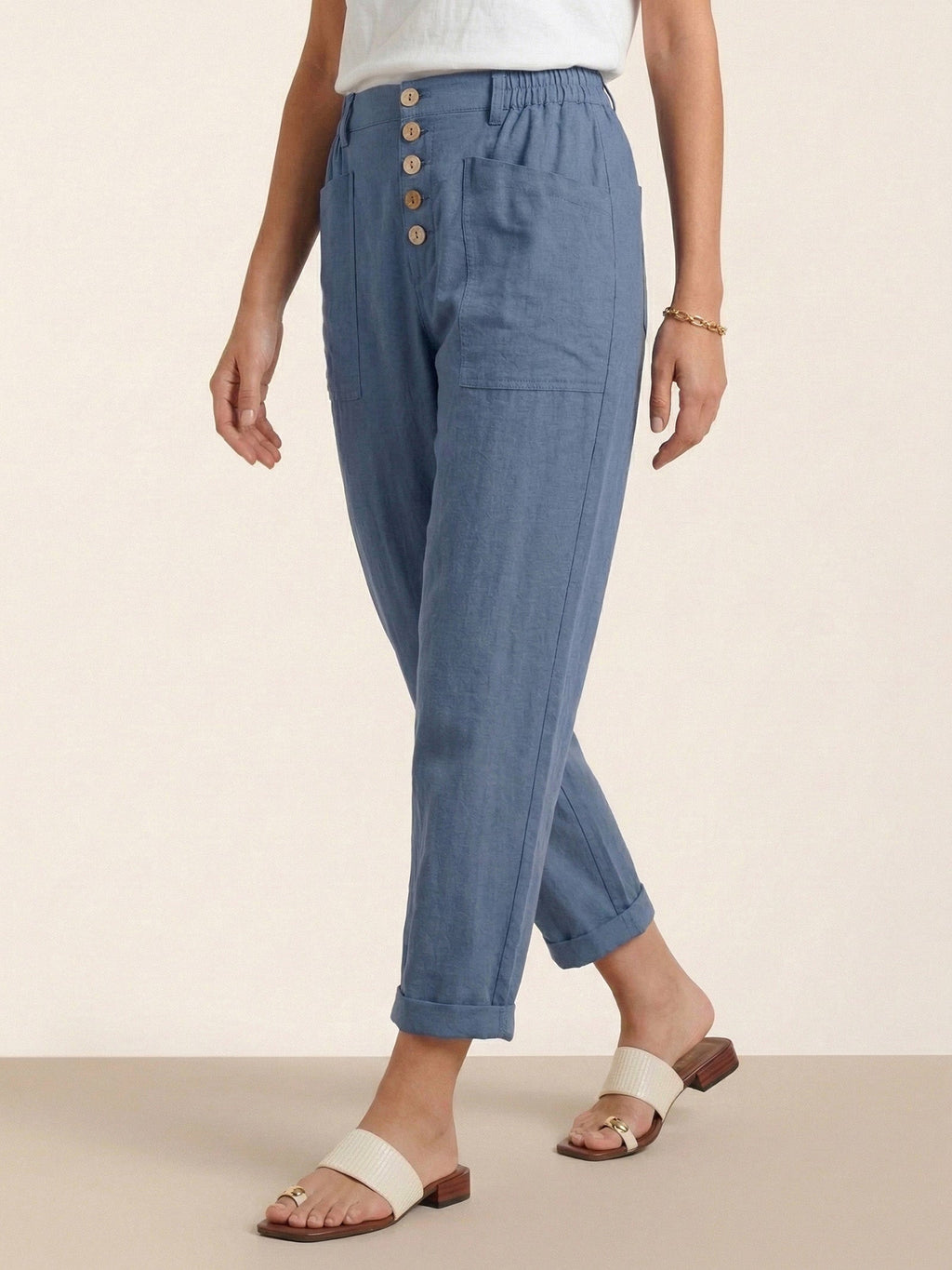 LINTICO Linen Simple Button Fly Trousers HEIDI — alternative angle