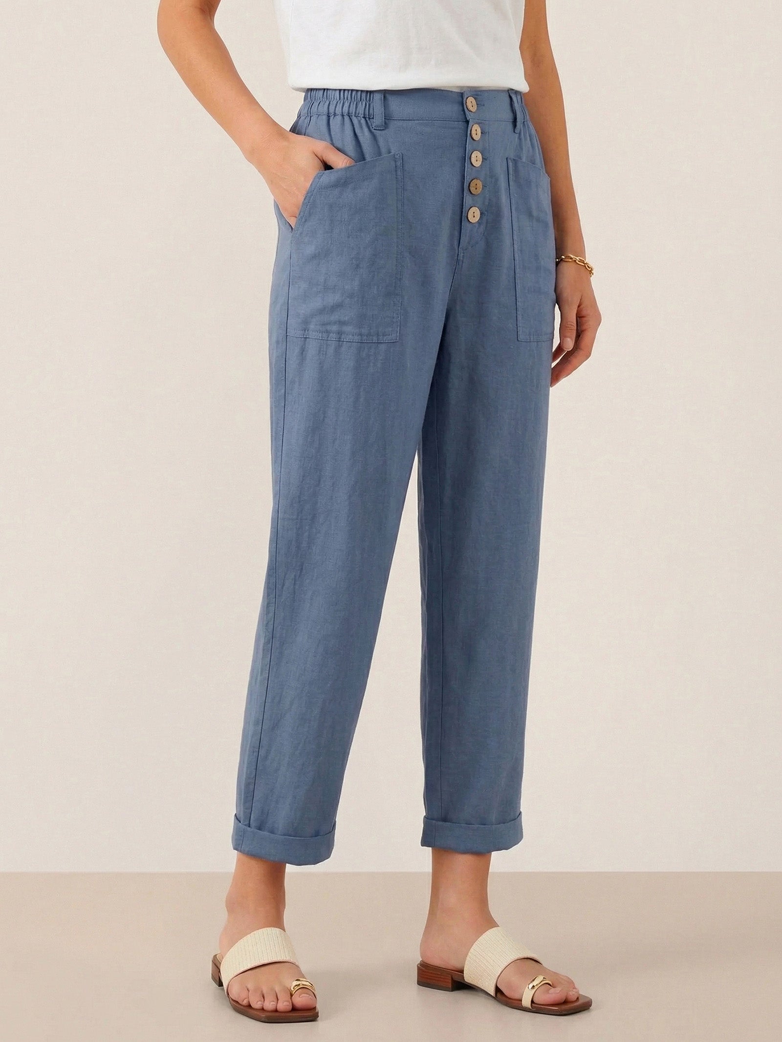 LINTICO Linen Simple Button Fly Trousers HEIDI — feature highlight