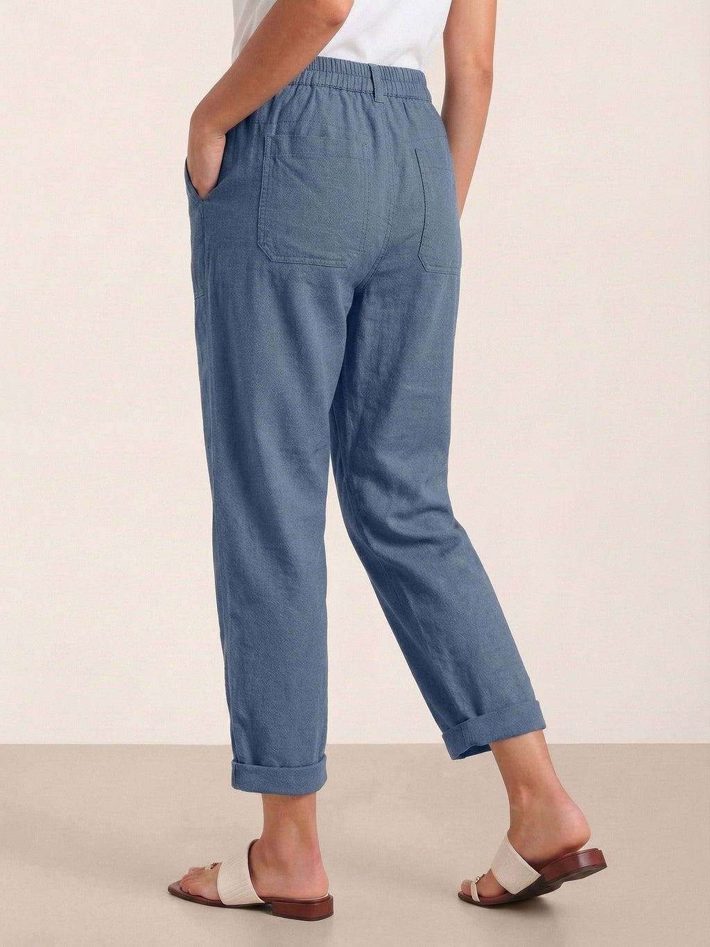 LINTICO Linen Simple Button Fly Trousers HEIDI — fabric or material detail