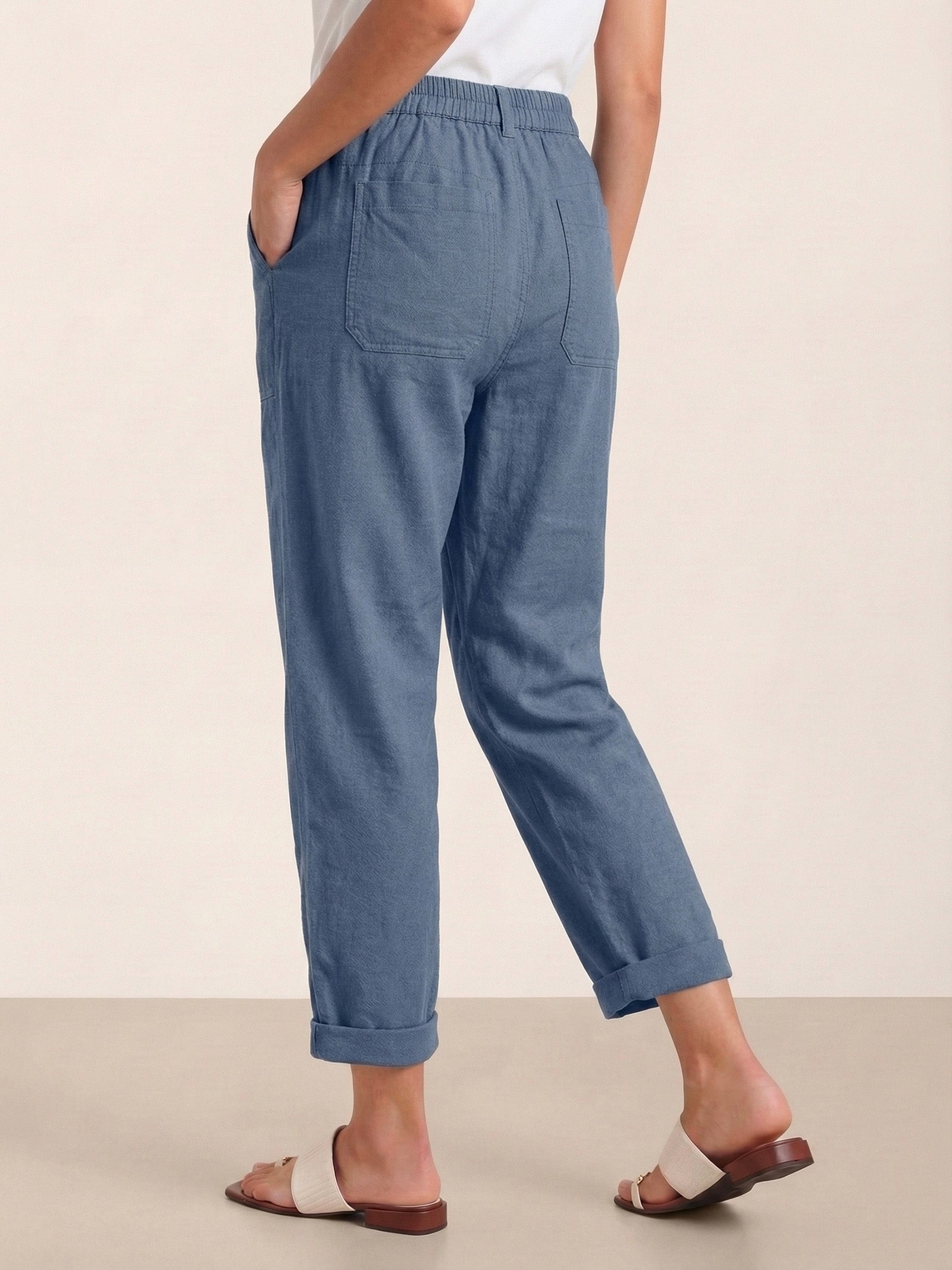 LINTICO Linen Simple Button Fly Trousers HEIDI — fabric or material detail