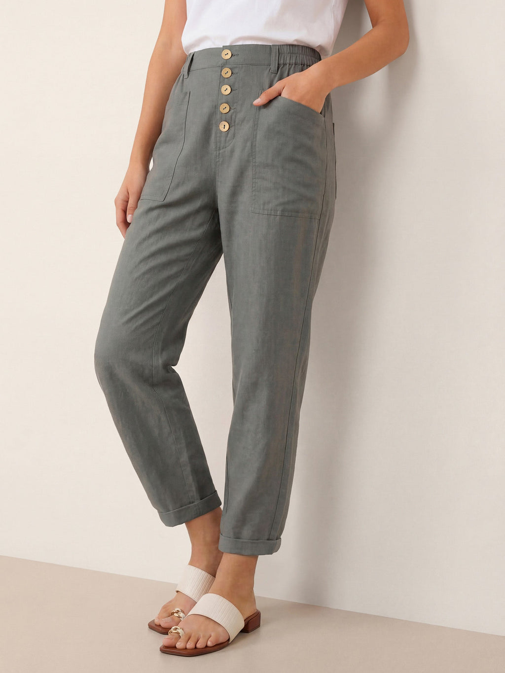LINTICO Linen Simple Button Fly Trousers HEIDI — feature highlight