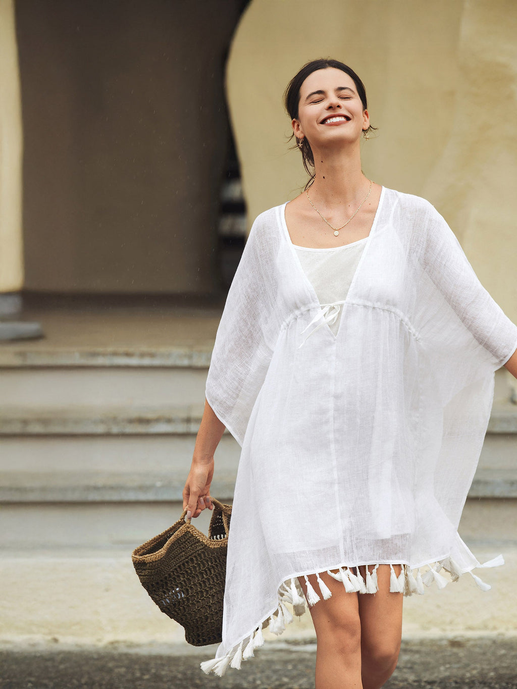 LINTICO LINTICO Linen V-Neck Cover-Up and Slip Dress Set CASS — construction detail