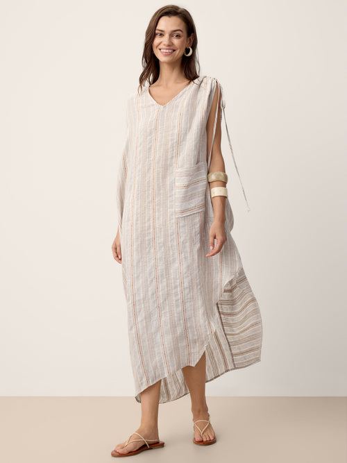 LINTICO Linen Asymmetric Drawstring Maxi Dress NADIA — main product shot