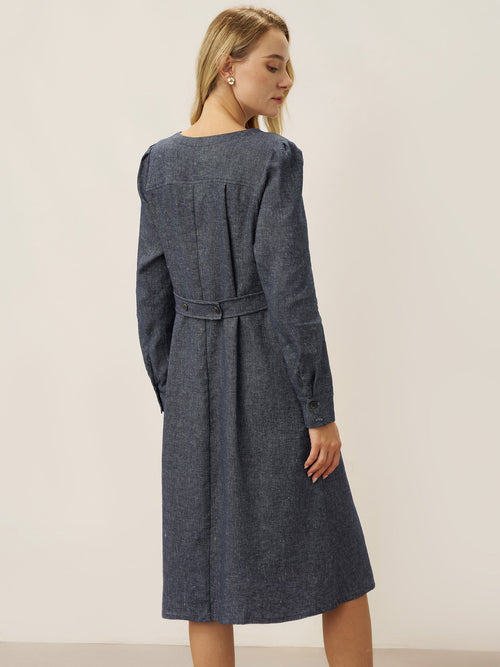 LINTICO LINTICO Linen Denim Texture Jacket Dress HANNAH — construction detail