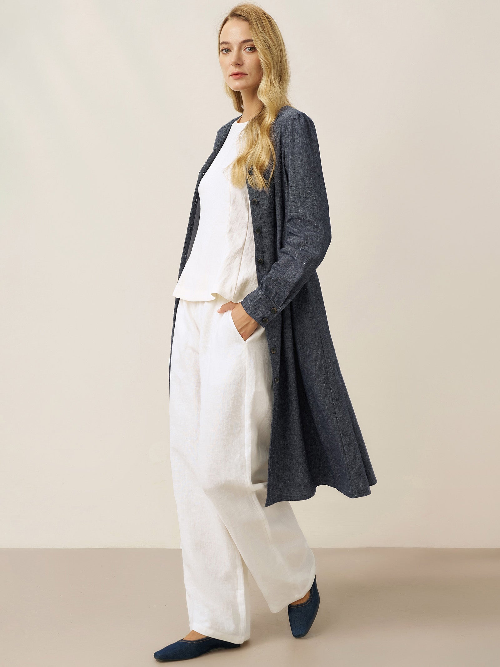 LINTICO LINTICO Linen Denim Texture Jacket Dress HANNAH — detail shot 6