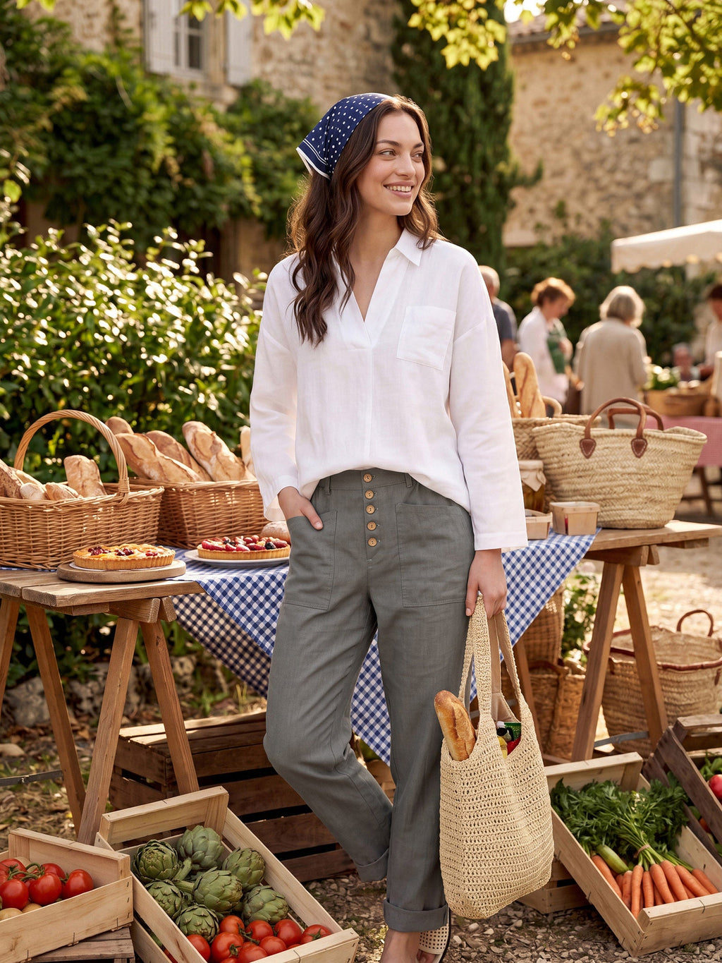 LINTICO Linen Oversized Fit Pocket Shirt ELOWEN — tops-blouses-linen blend category context
