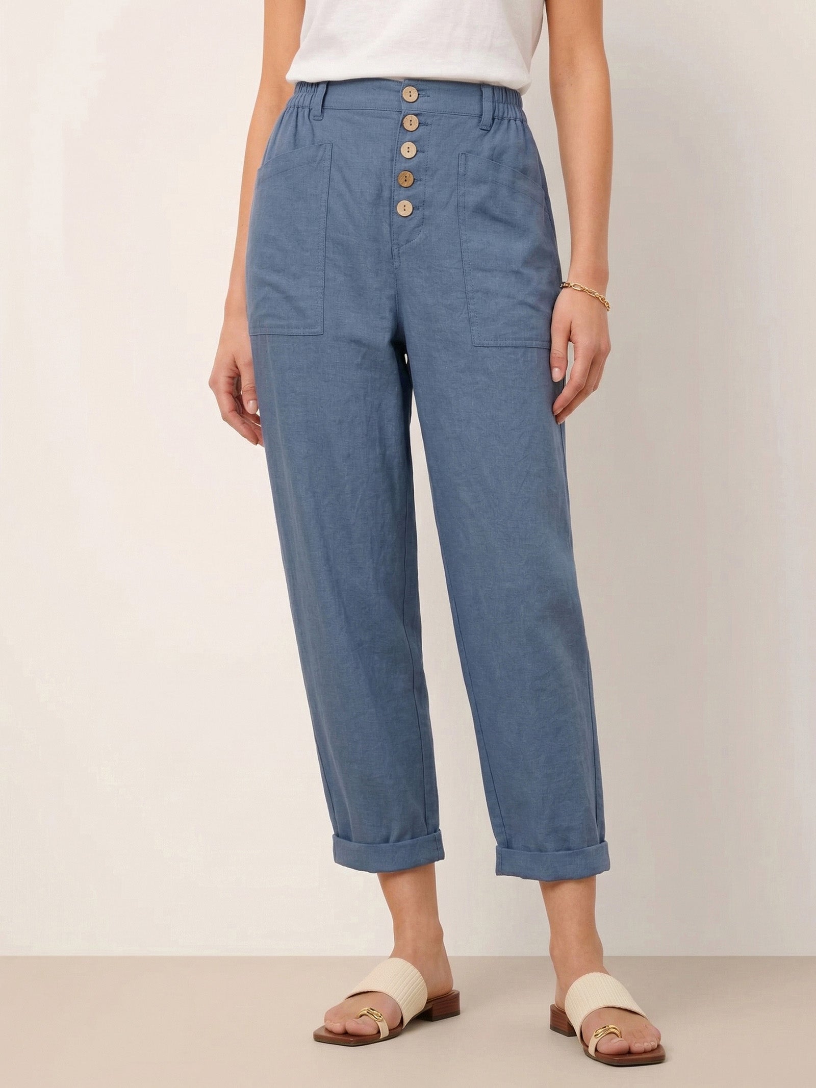 LINTICO Linen Simple Button Fly Trousers HEIDI — main product shot