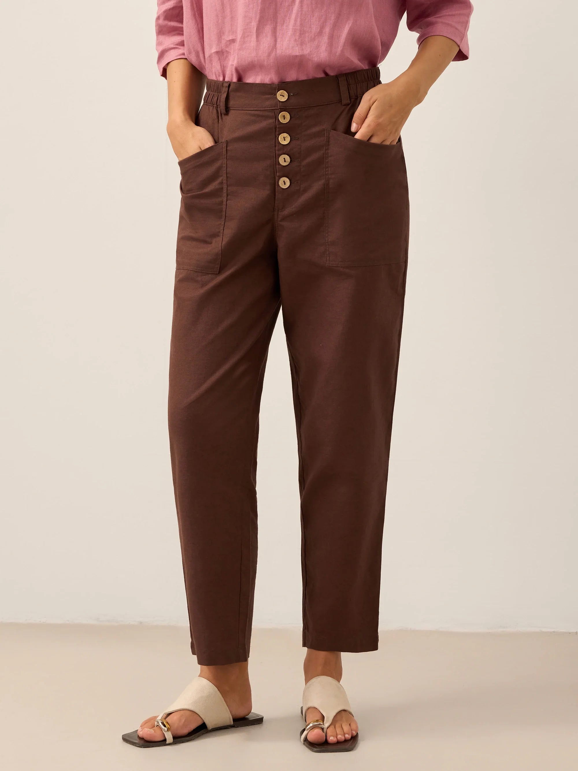 LINTICO Linen Simple Button Fly Trousers HEIDI — side view