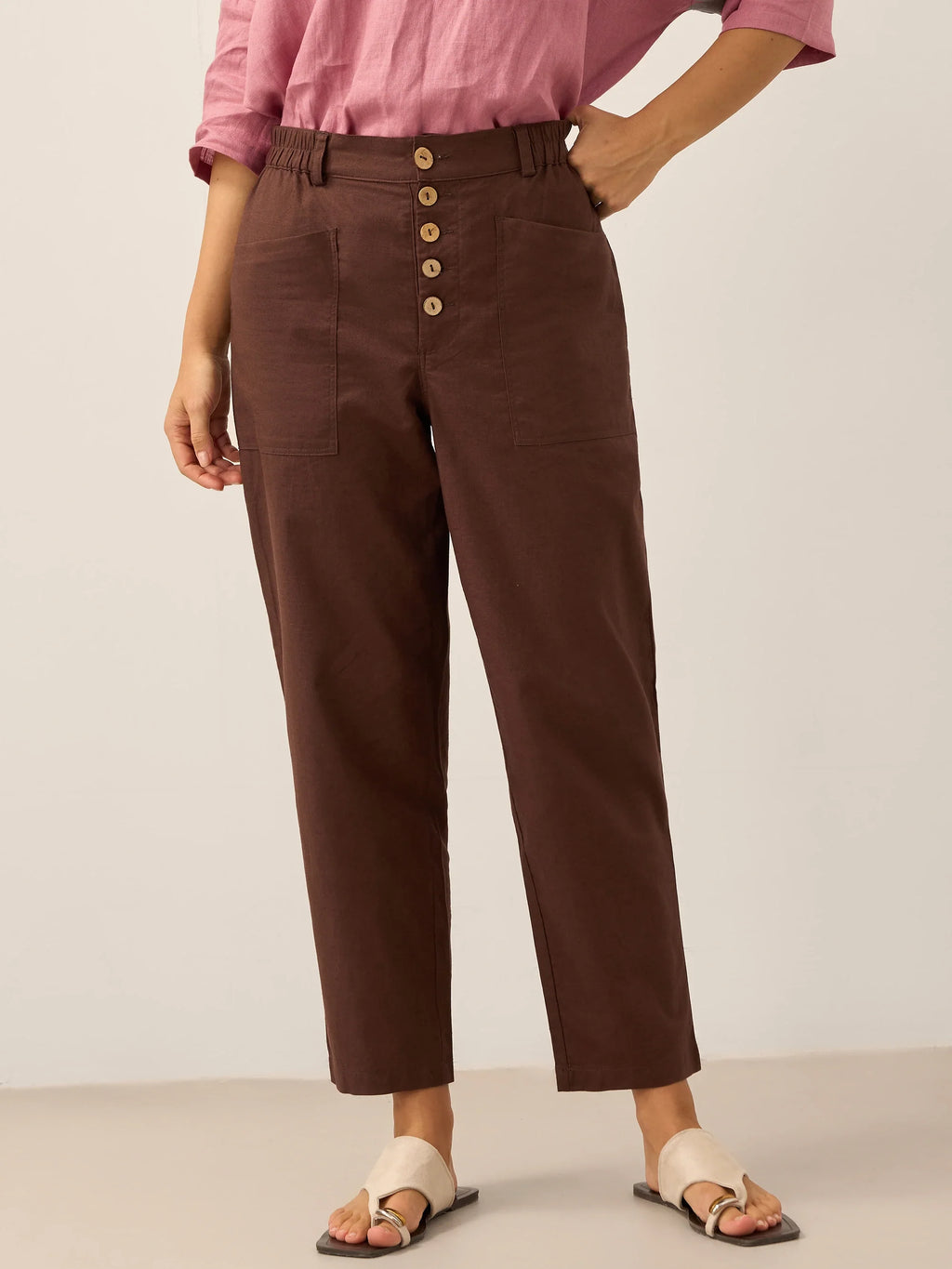LINTICO Linen Simple Button Fly Trousers HEIDI — comparison shot