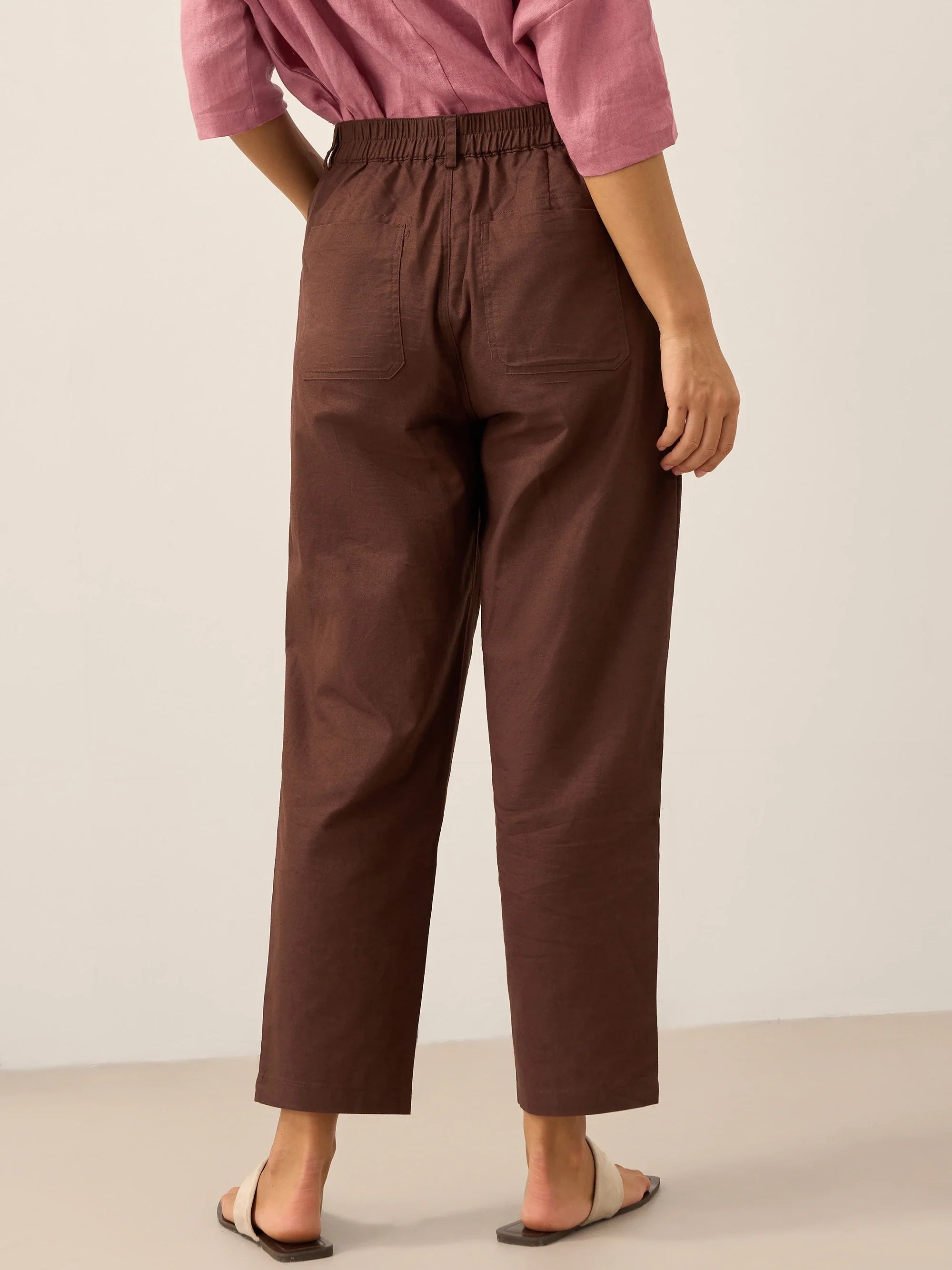 LINTICO Linen Simple Button Fly Trousers HEIDI — lifestyle context