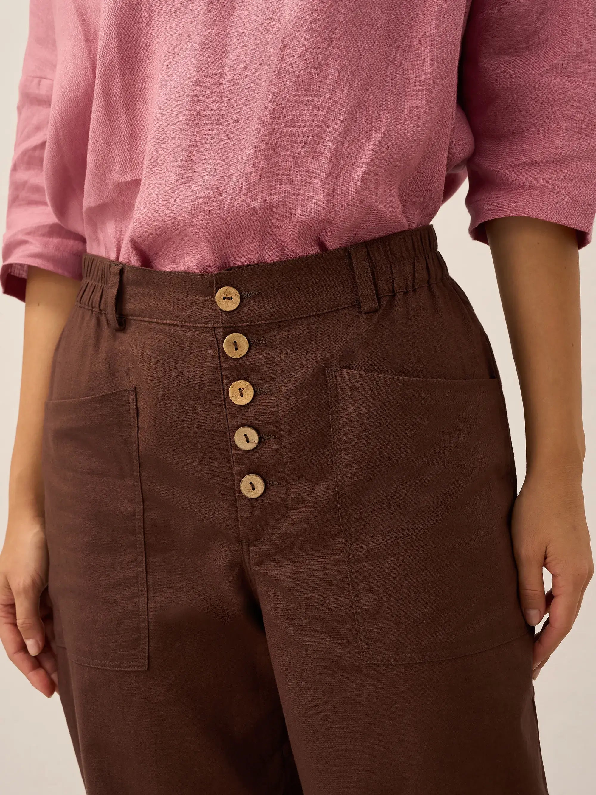 LINTICO Linen Simple Button Fly Trousers HEIDI — side view