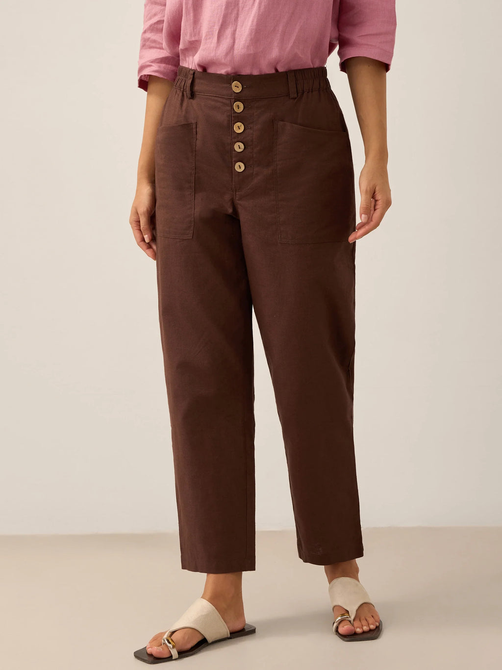 LINTICO Linen Simple Button Fly Trousers HEIDI — back view