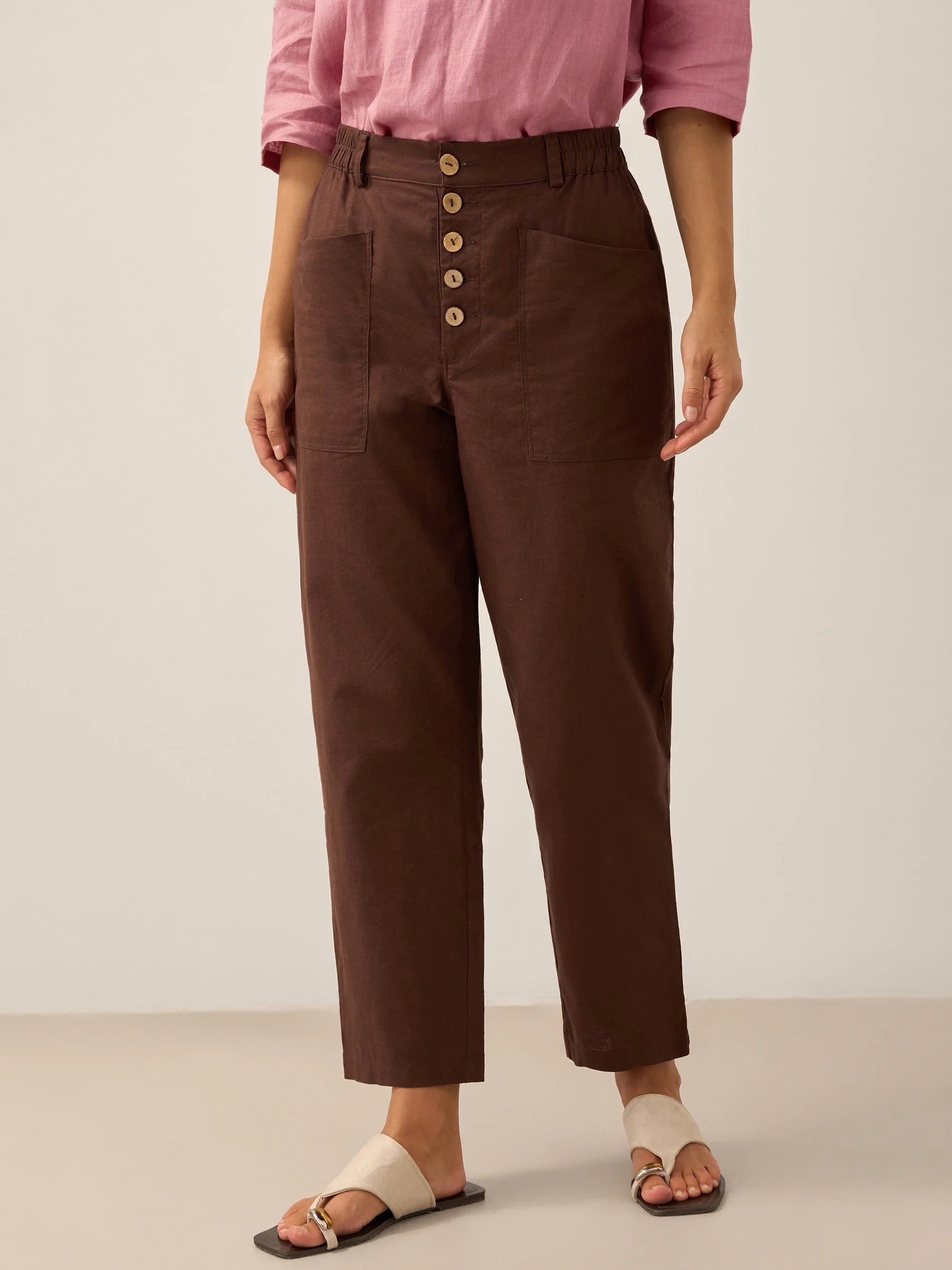 LINTICO Linen Simple Button Fly Trousers HEIDI — back view