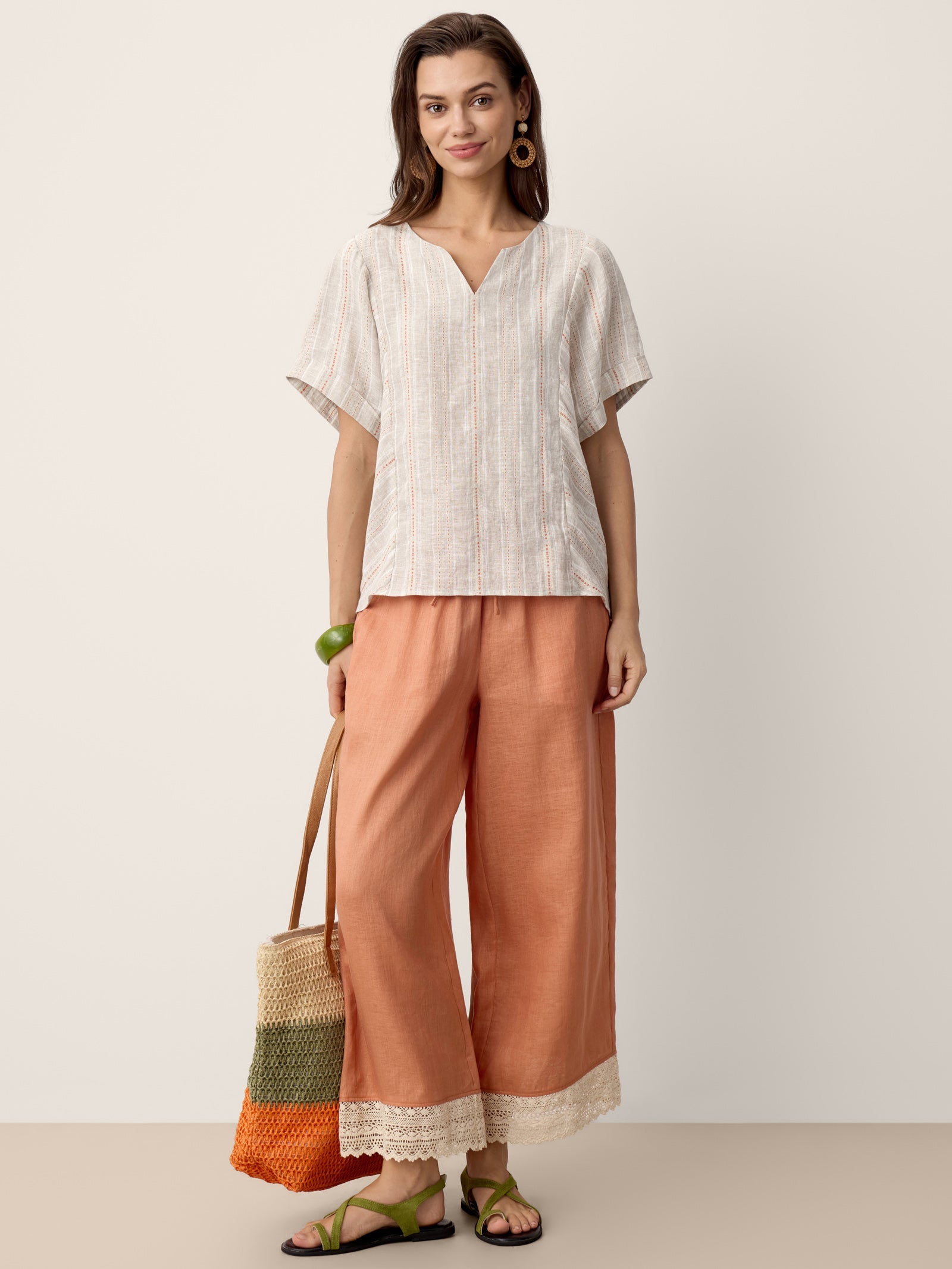 LINTICO Linen Split-Neck Drop-Shoulder Top KIERA — detail shot 8