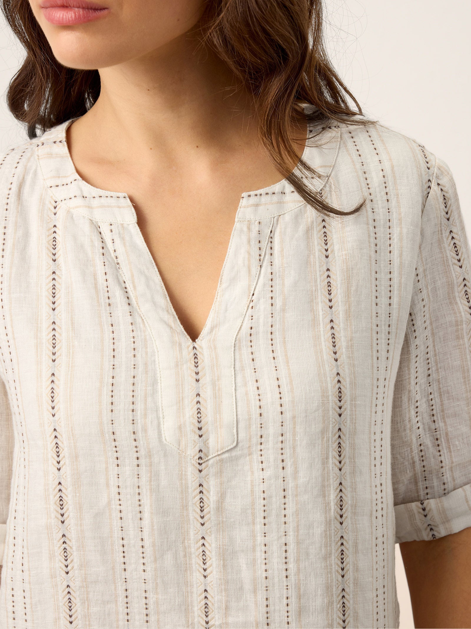 LINTICO Linen Striped Notch Neck Tab-Cuff Bohemian Midi Dress ALTHEA — size reference