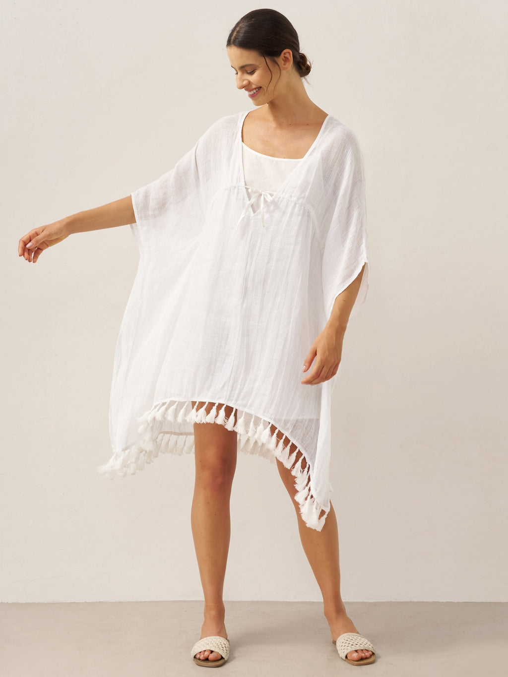 LINTICO LINTICO Linen V-Neck Cover-Up and Slip Dress Set CASS — detail shot 10