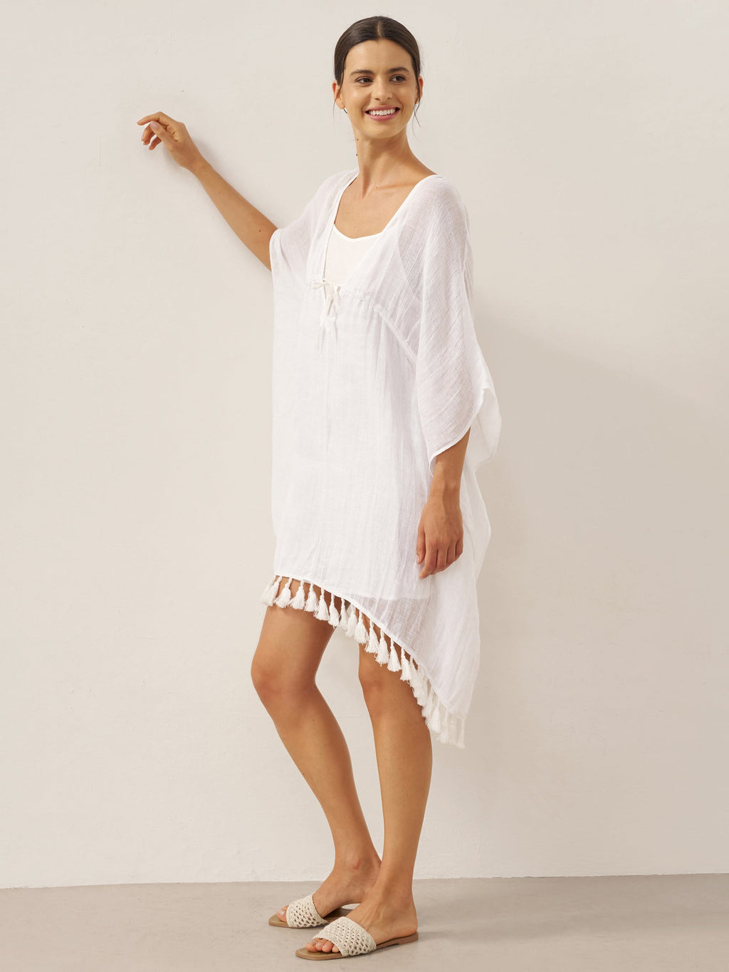 LINTICO LINTICO Linen V-Neck Cover-Up and Slip Dress Set CASS — detail shot 7