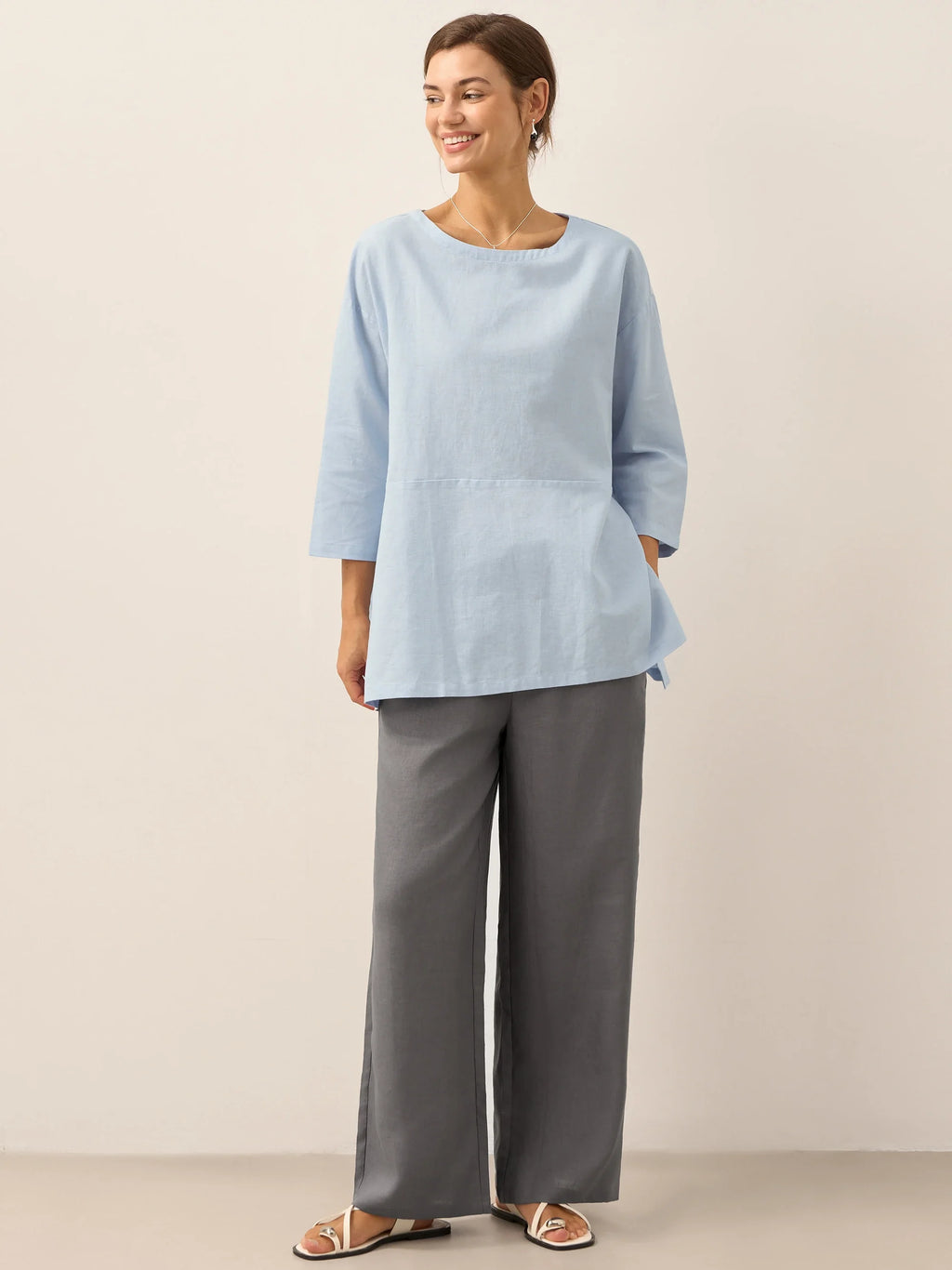LINTICO Linen White Boat Neck Oversized Top AVA — fabric or material detail