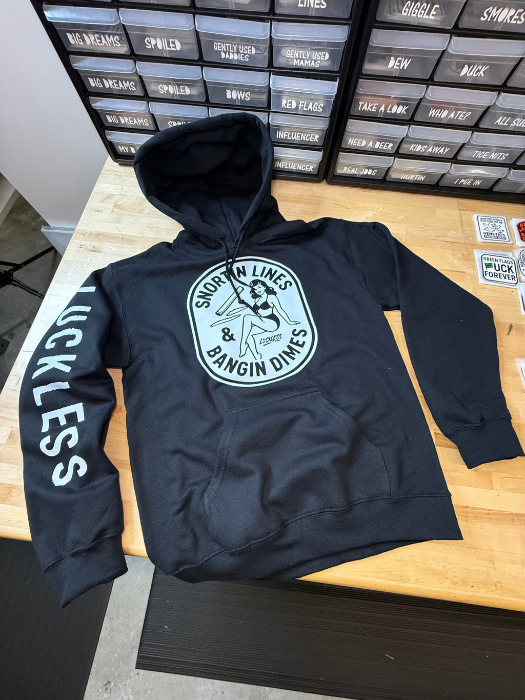 Luckless Outfitters Lines and Dimes Hoodie — lifestyle context