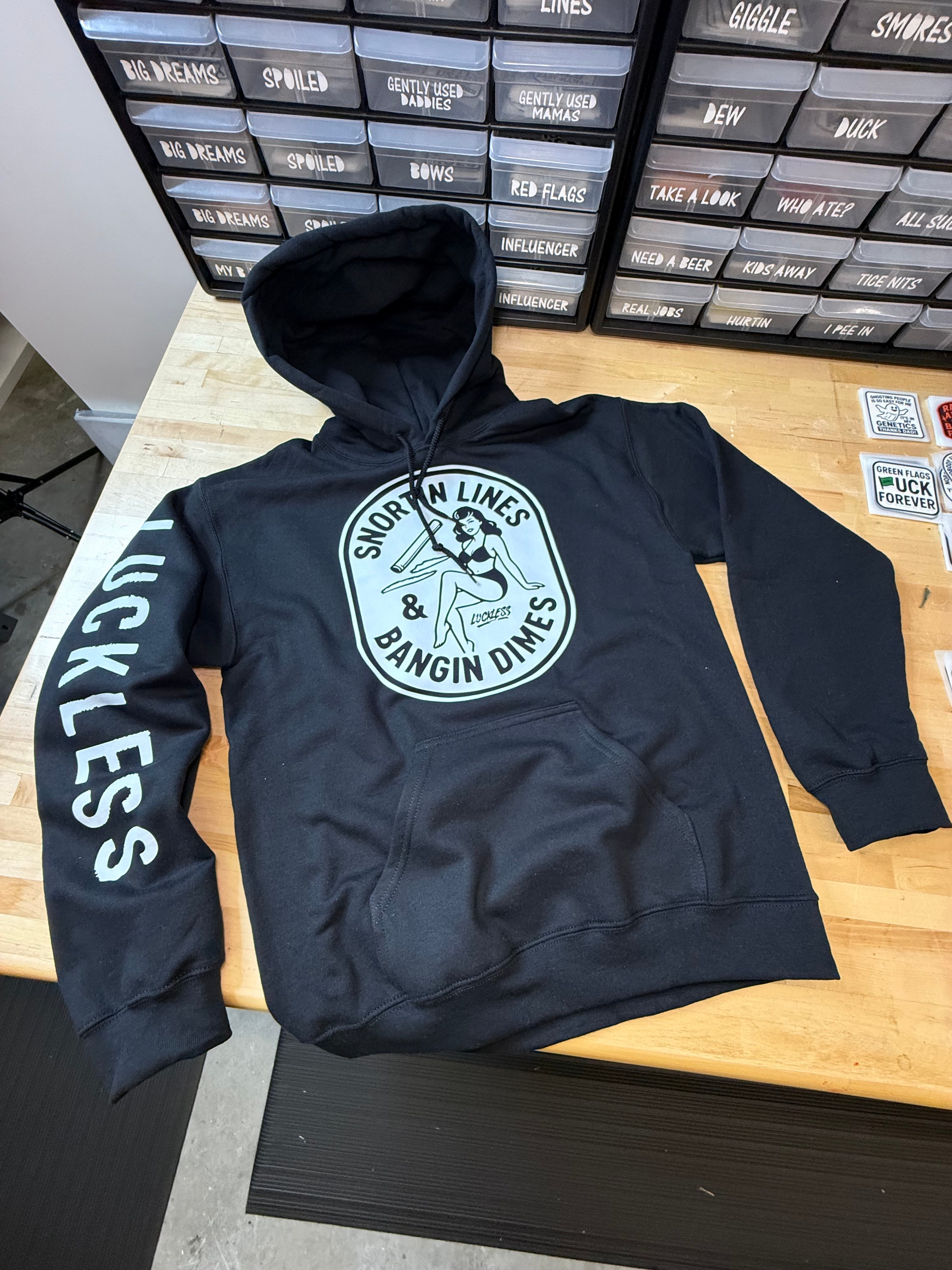 Luckless Outfitters Lines and Dimes Hoodie — lifestyle context