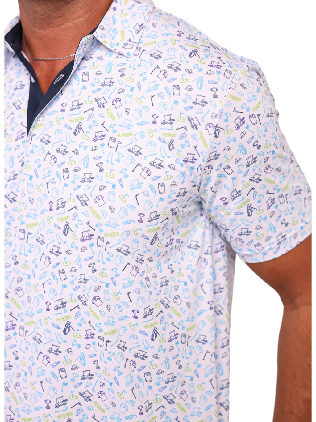 White Water Life Links Print Polo — lifestyle worn / used context