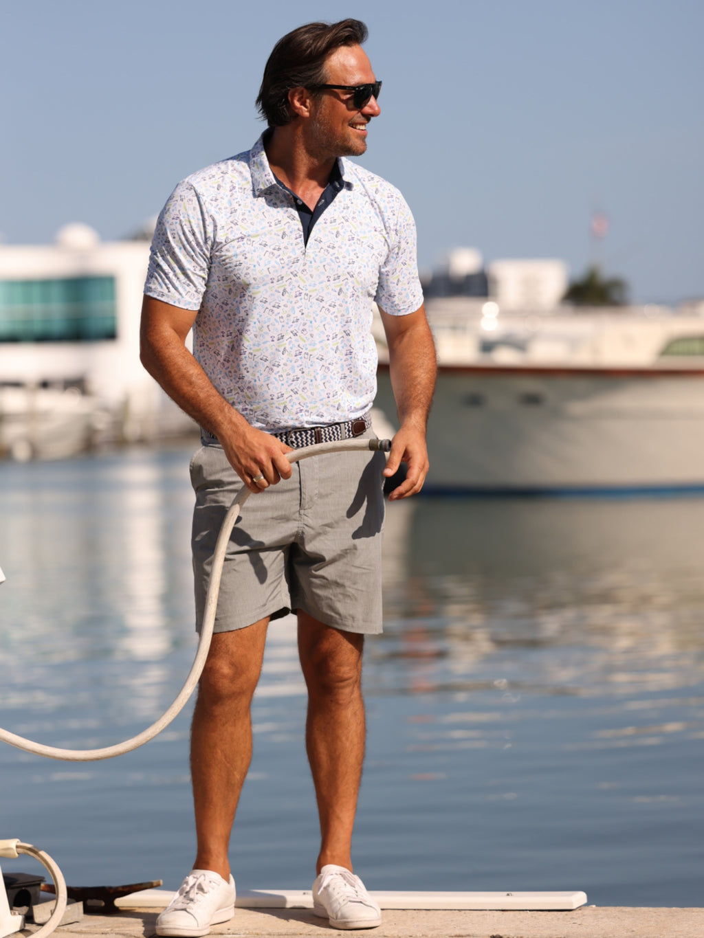 White Water Life Links Print Polo — White Water Life branding close-up