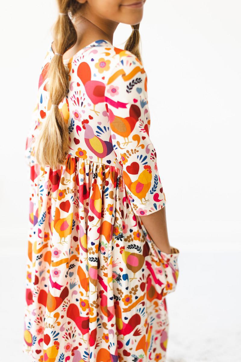 Mila & Rose ® Little Red Hen 3/4 Sleeve Pocket Twirl Dress — side view