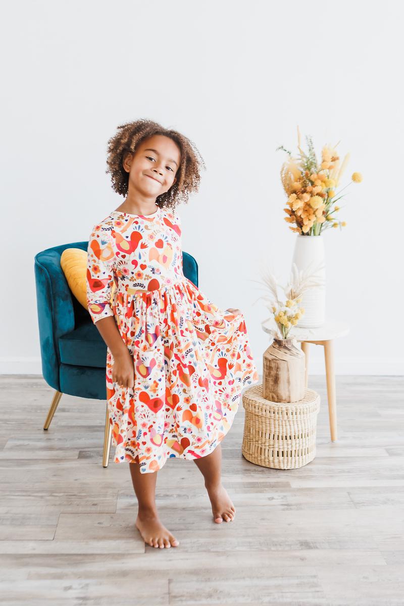 Mila & Rose ® Little Red Hen 3/4 Sleeve Pocket Twirl Dress — alternative angle