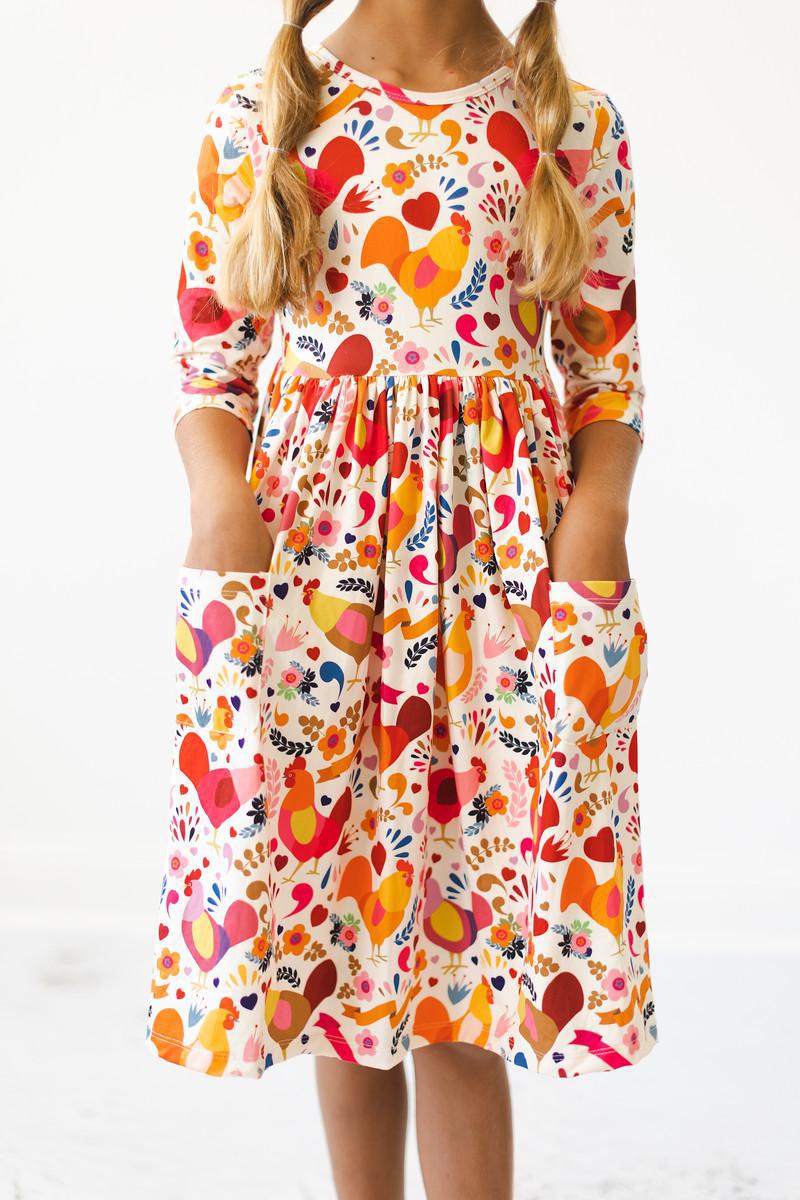 Mila & Rose ® Little Red Hen 3/4 Sleeve Pocket Twirl Dress — main product shot