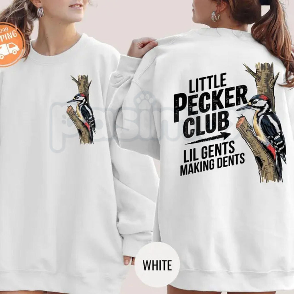 Little Pecker Club Sweatshirt | Lil Gents Making Dents Crewneck | Funny Boy Mom Pullover | Toddler Boy Parent Gift | Retro Woodpecker Graphic Jumper | Rough and Tumble Kids Apparel | Sarcastic Parenting Shirt
