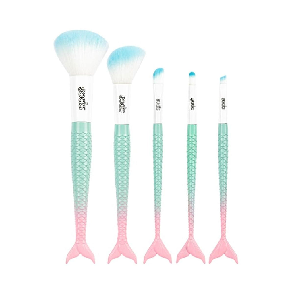 Soda Makeup Brush Set - 5 Piece Mermaid Tail Design for Travel & Daily Use