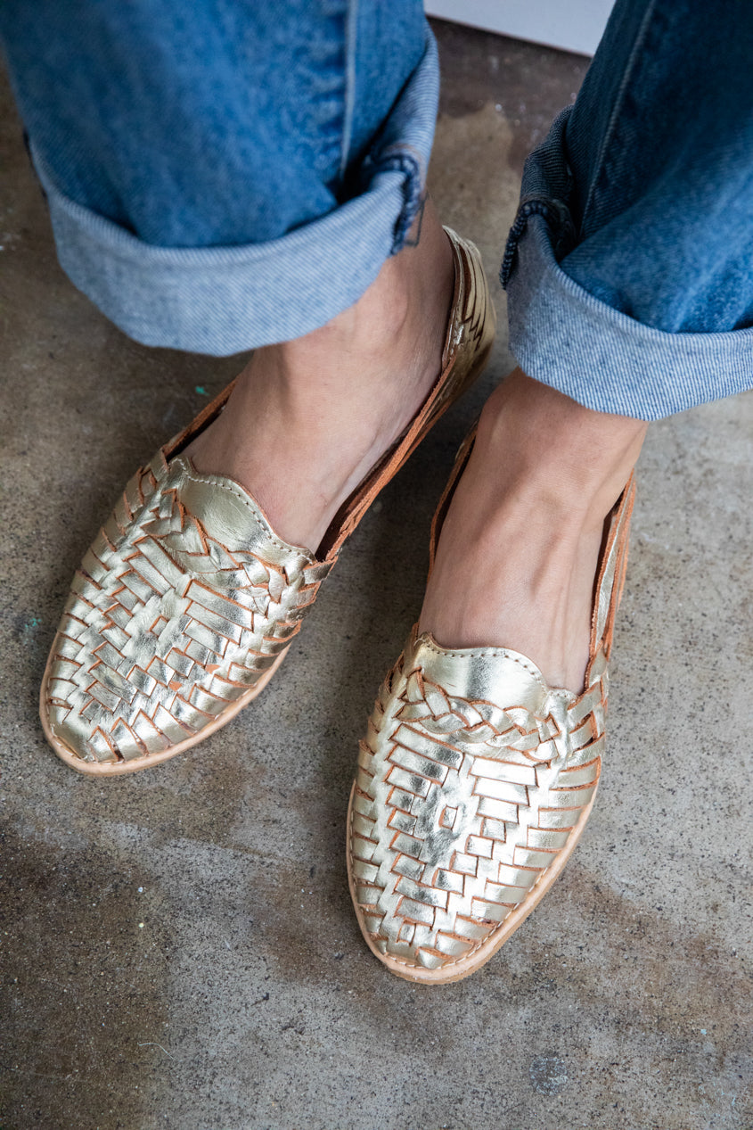 LOLA Y TULA Gold Leather Huarache — alternative angle