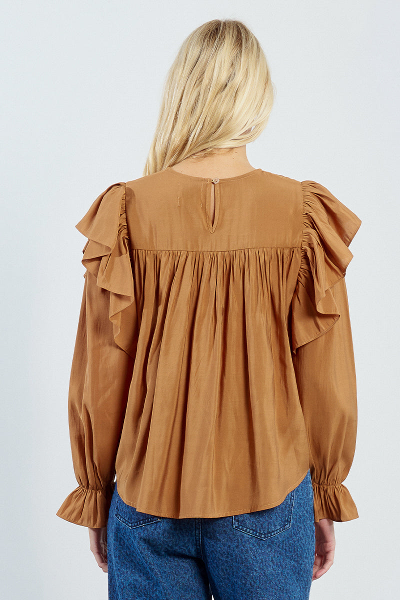 KADOU BOUTIQUE Long Sleeve Ruffle Blouse — lifestyle context