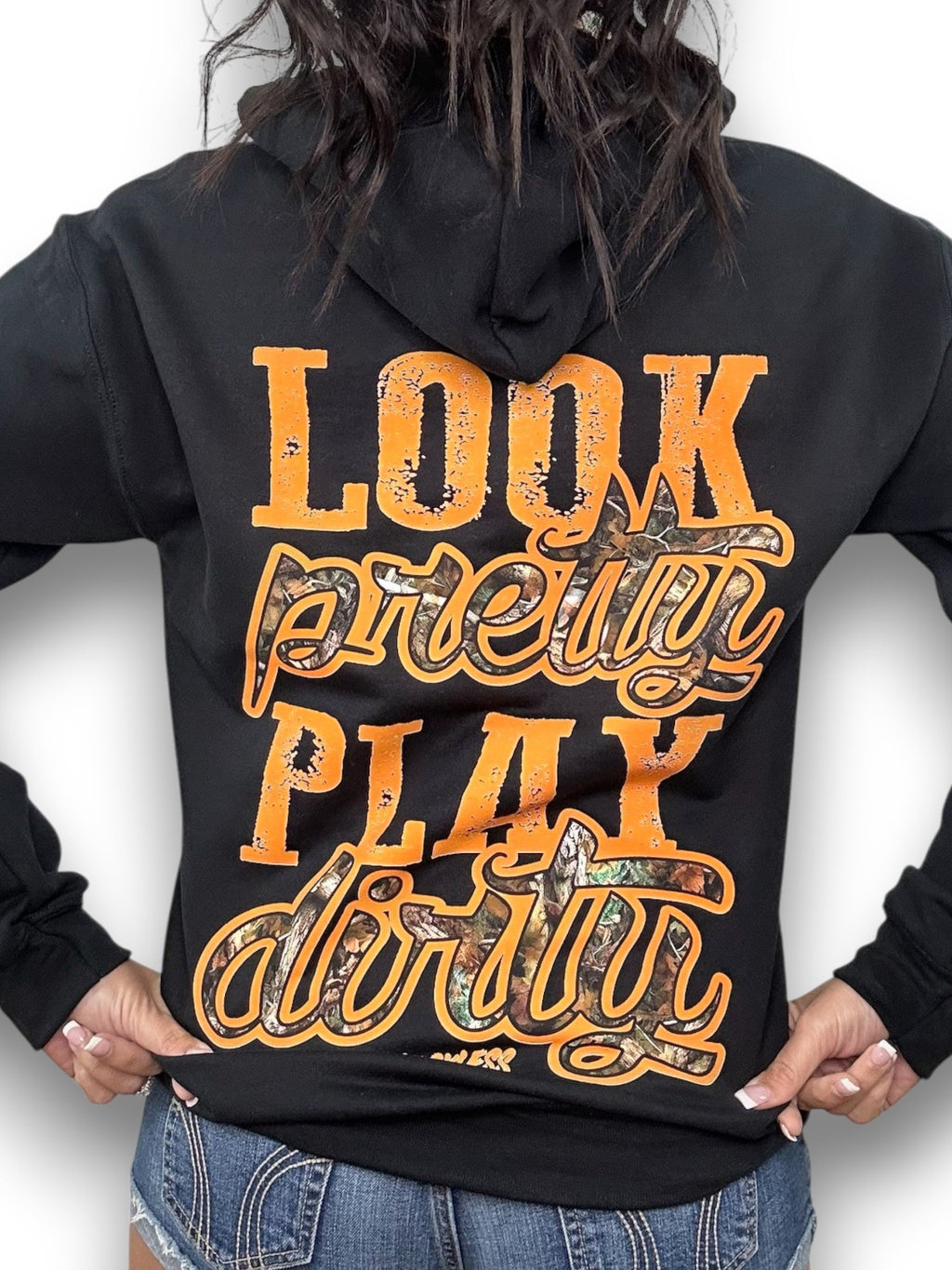 Luckless Outfitters Look Pretty Play Dirty Hoodie — lifestyle context