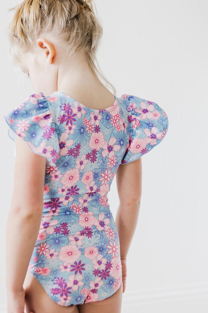 Mila & Rose ® Love Blooms S/S Flutter Sleeve Leotard — detail close-up