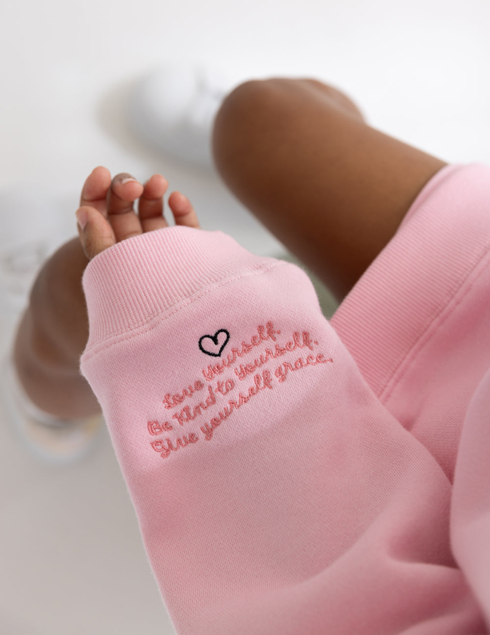 Elevated Faith Love Yourself Kids Crewneck — detail close-up