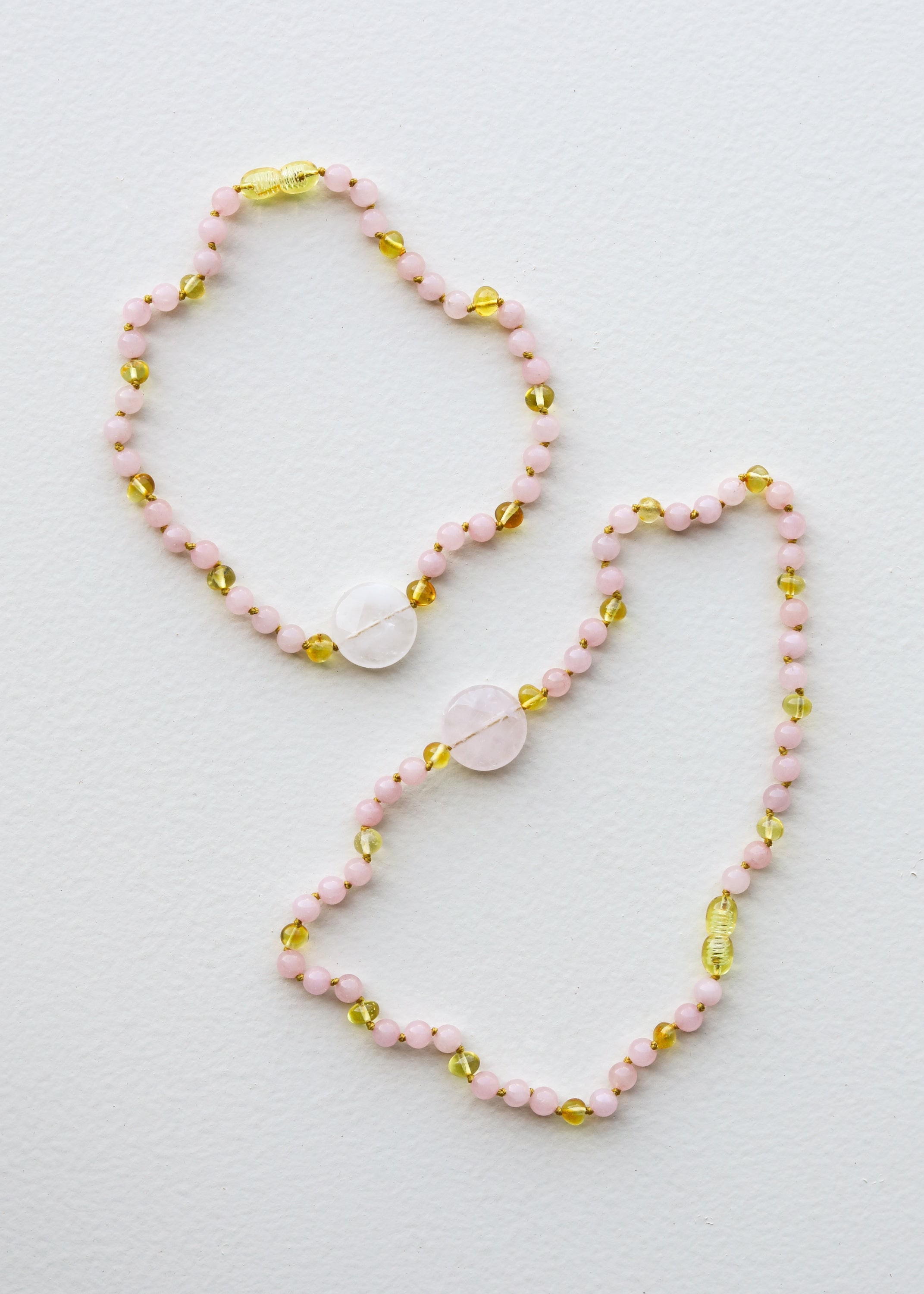 CanyonLeaf Rose Quartz + Honey Baltic Sea Amber || Rose Quartz Stone || Necklace Set — main product shot